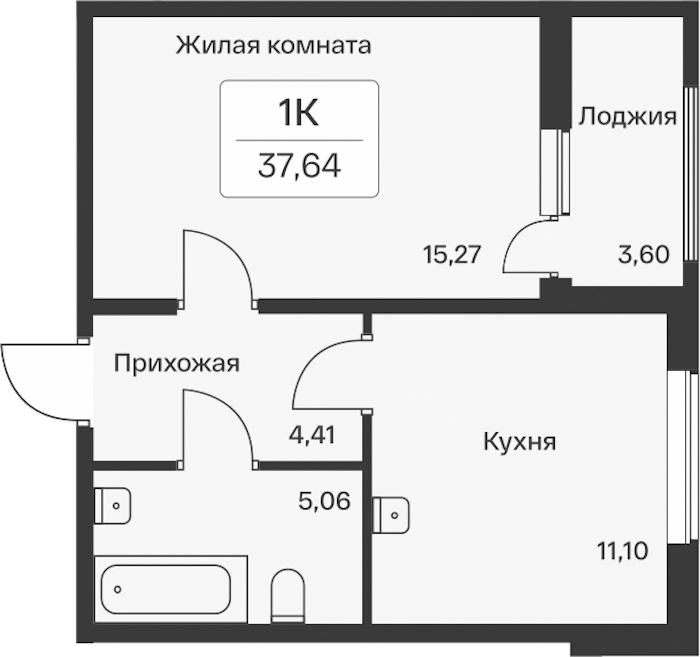 1-комнатная квартира 37.64 м², 11/11 эт., ЖК «Расцветай в Янино»